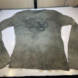 AFFLICTION Oversized Long Sleeve Thermal TEE T SHIRT Sz Mens XL Green